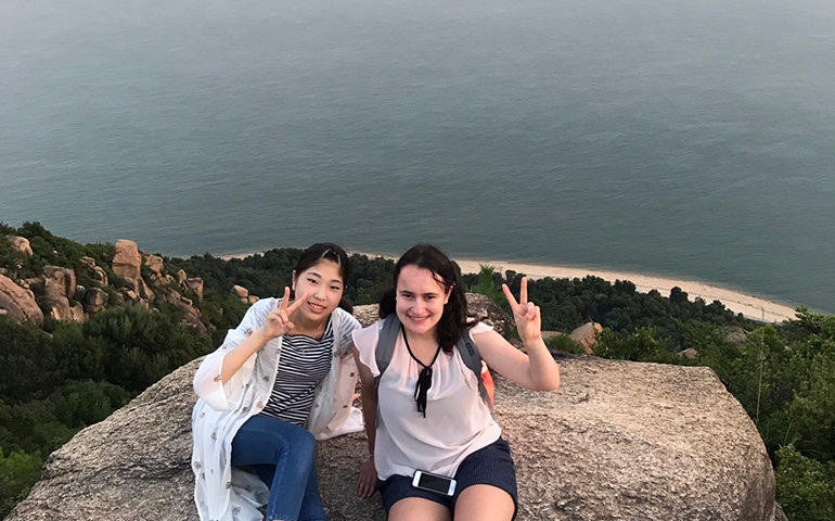 Greenheart Traveler, Maggie, and her host sister enjoy the beautiful scenery Japan has to offer.