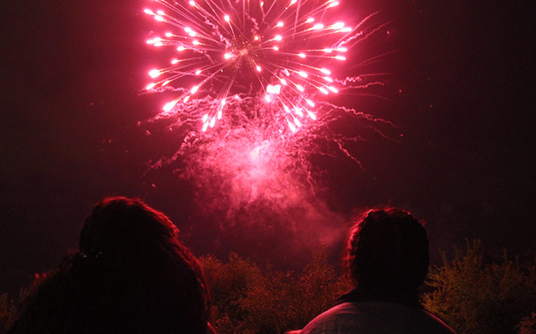 Watching fireworks in France for Bastille Day.