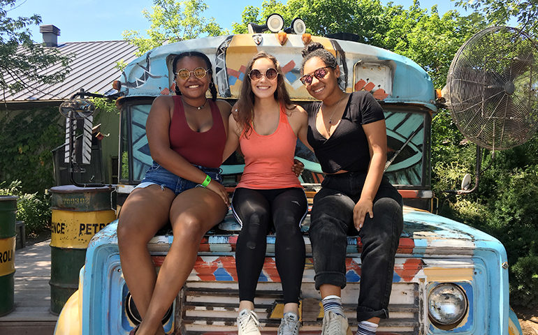 Greenheart Traveler, Kyra Hymons, with friends in Quebec, Canada.